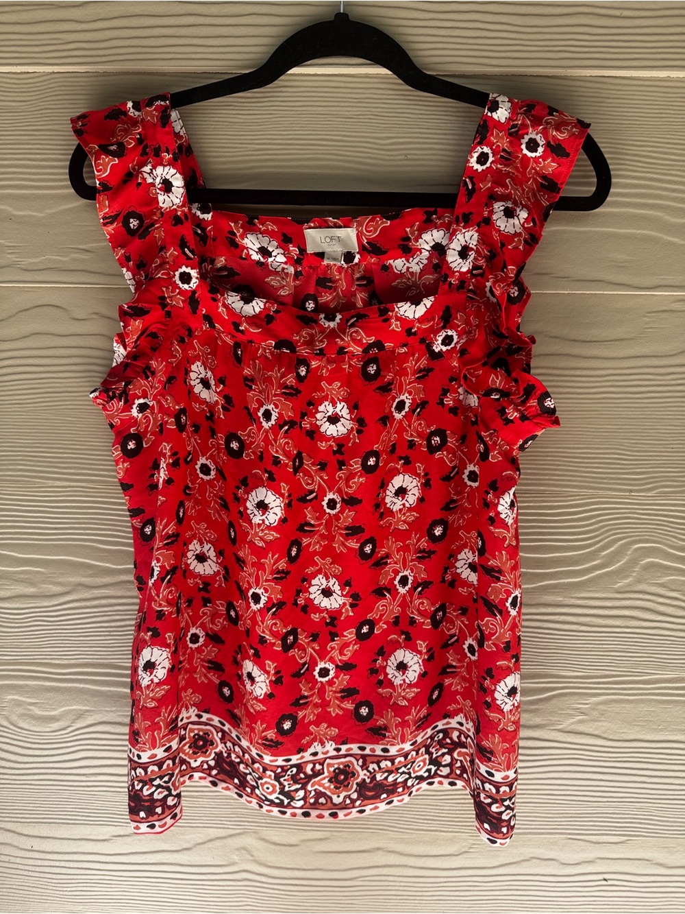 LOFT Red blouse sleeveless ruffle Top size medium